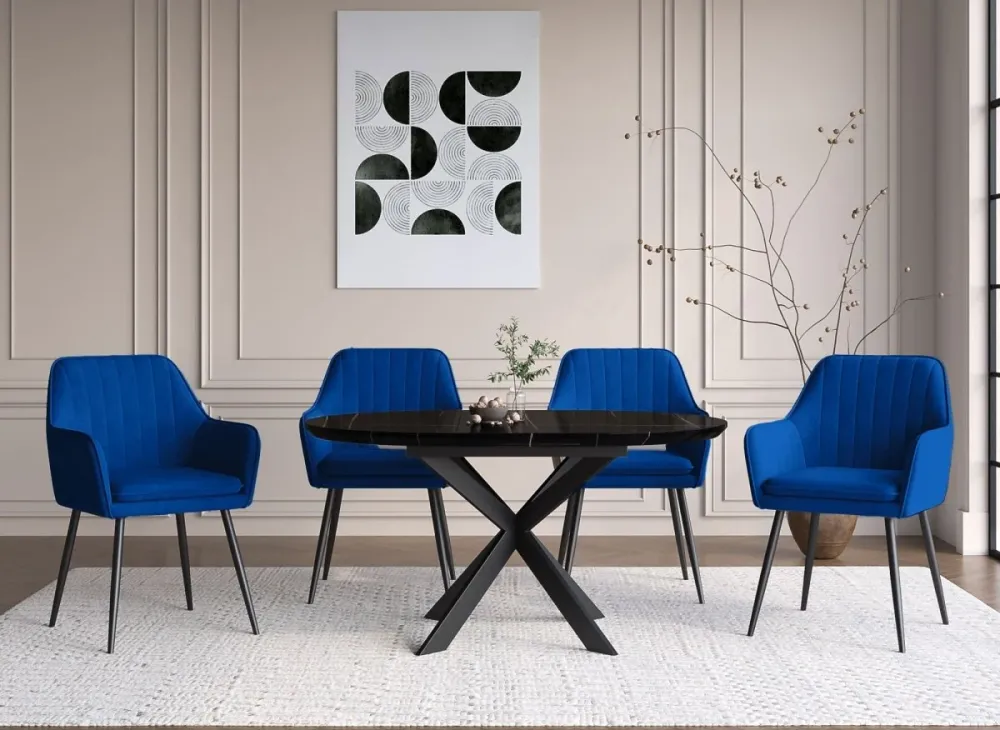 Set di 2 sedie EDWIGE con braccioli velluto blu, piedi neri NBC