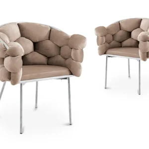 Set di 2 sedie velluto beige con gambe metallo argentato CHARLOTTE NBC