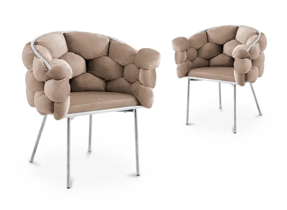 Set di 2 sedie velluto beige con gambe metallo argentato CHARLOTTE NBC
