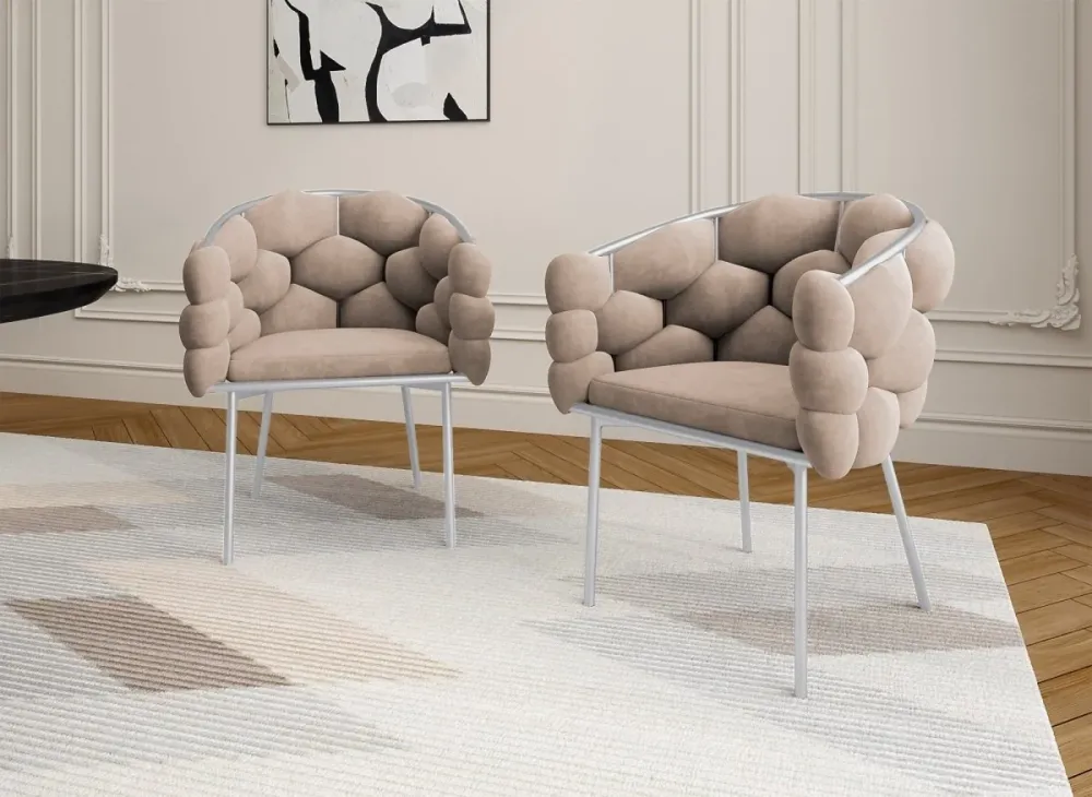 Set di 2 sedie velluto beige con gambe metallo argentato CHARLOTTE NBC
