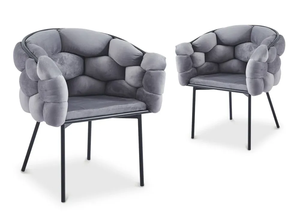 Set di 2 sedie velluto grigio con gambe metallo nero CHARLOTTE NBC