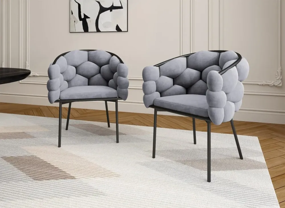 Set di 2 sedie velluto grigio con gambe metallo nero CHARLOTTE NBC