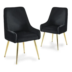 Set di 2 sedie velluto nero con gambe metallo dorato DORY NBC