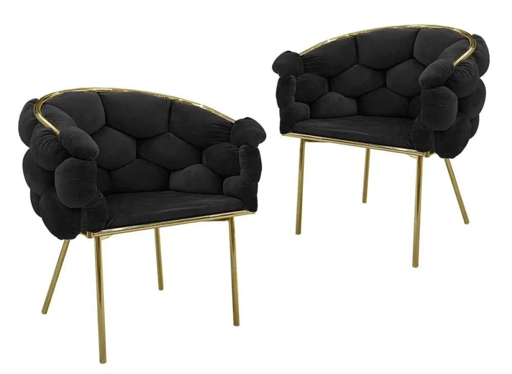 Set di 2 sedie velluto nero con gambe metallo dorato CHARLOTTE NBC