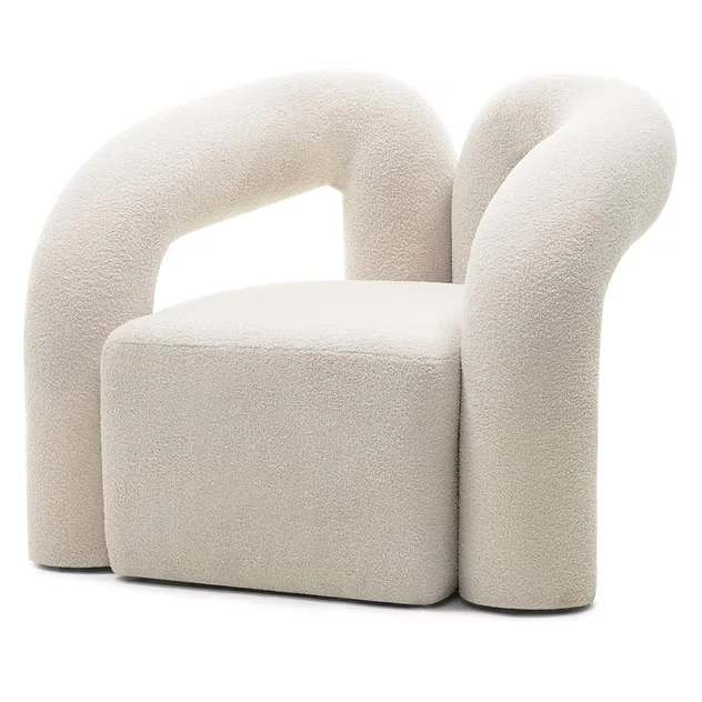 Poltrona imbottita SELLEL, beige chiaro, bouclé, forme arrotondate NOVA NOOK