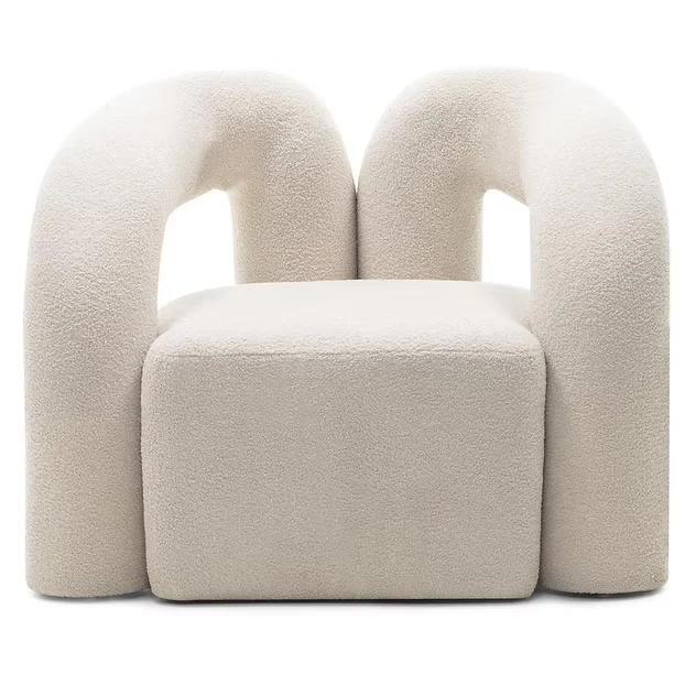 Poltrona imbottita SELLEL, beige chiaro, bouclé, forme arrotondate NOVA NOOK