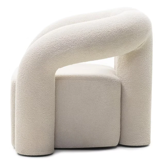 Poltrona imbottita SELLEL, beige chiaro, bouclé, forme arrotondate NOVA NOOK