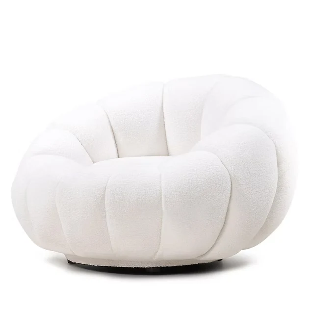Poltrona LOEL bianca con base girevole, bouclé, forme arrotondate NOVA NOOK