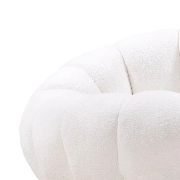 Poltrona LOEL bianca con base girevole, bouclé, forme arrotondate NOVA NOOK