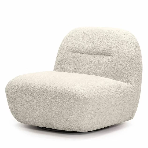 Poltrona lounge BOCHIC con base girevole, crema, bouclè NOVA NOOK