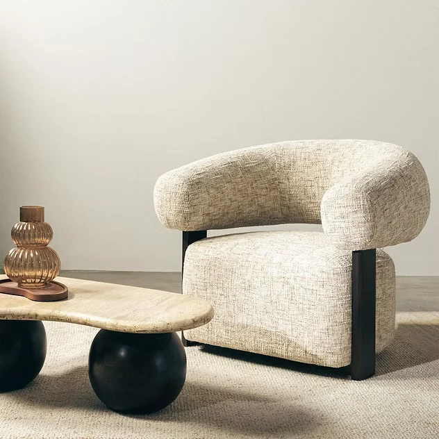 Poltrona MONIQUE, beige-grigio/noce, forme arrotondate NOVA NOOK