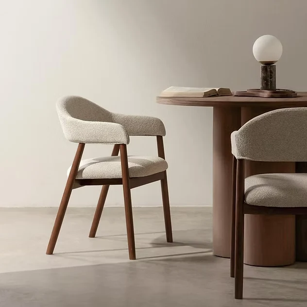 Sedia imbottita LARIS, beige, bouclé/noce NOVA NOOK