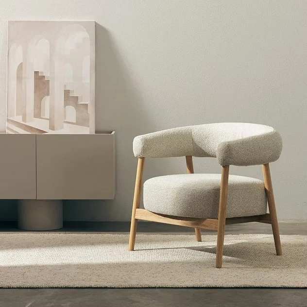Sedia/poltrona imbottita MUE, beige chiaro/legno di quercia, arrotondata minimo 2 pz NOVA NOOK