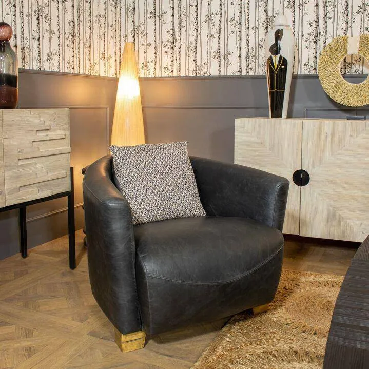 POLTRONA PELLE MUCCA NERA 81X85X67CM Porok Now's Home