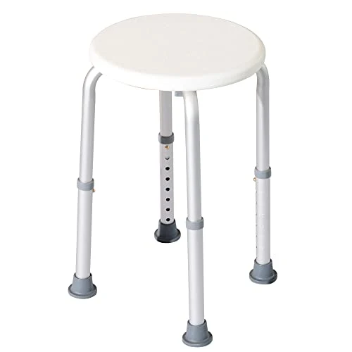 HOMCOM Sgabello da Doccia, Sedile da Bagno, Ausilio Rotondo Altezza Regolabile 8 Posizioni Antiscivolo Outsunny