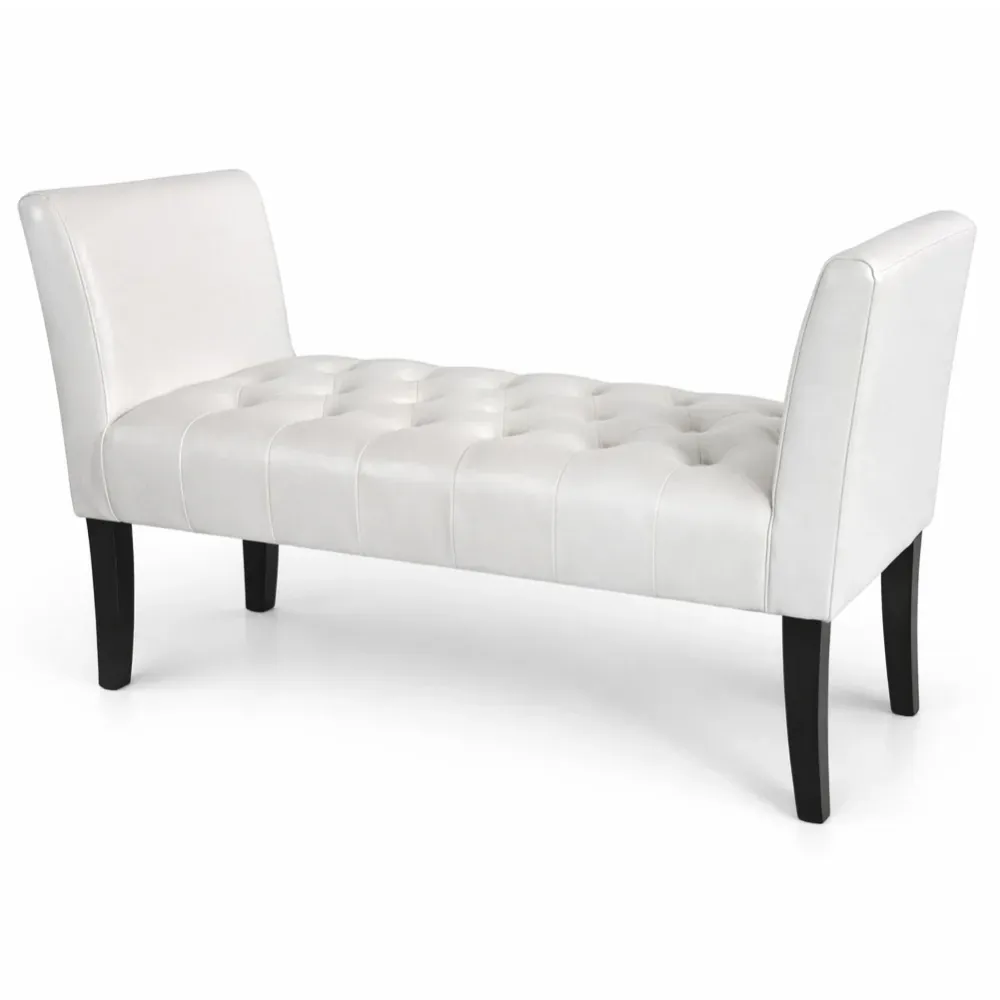 Panca Bianco con Piedi Legno e Rivestimento Ecopelle Camera da Letto Ingresso