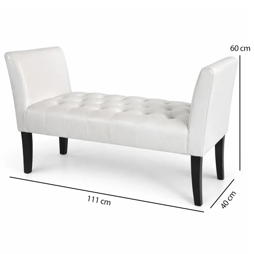 Panca Bianco con Piedi Legno e Rivestimento Ecopelle Camera da Letto Ingresso