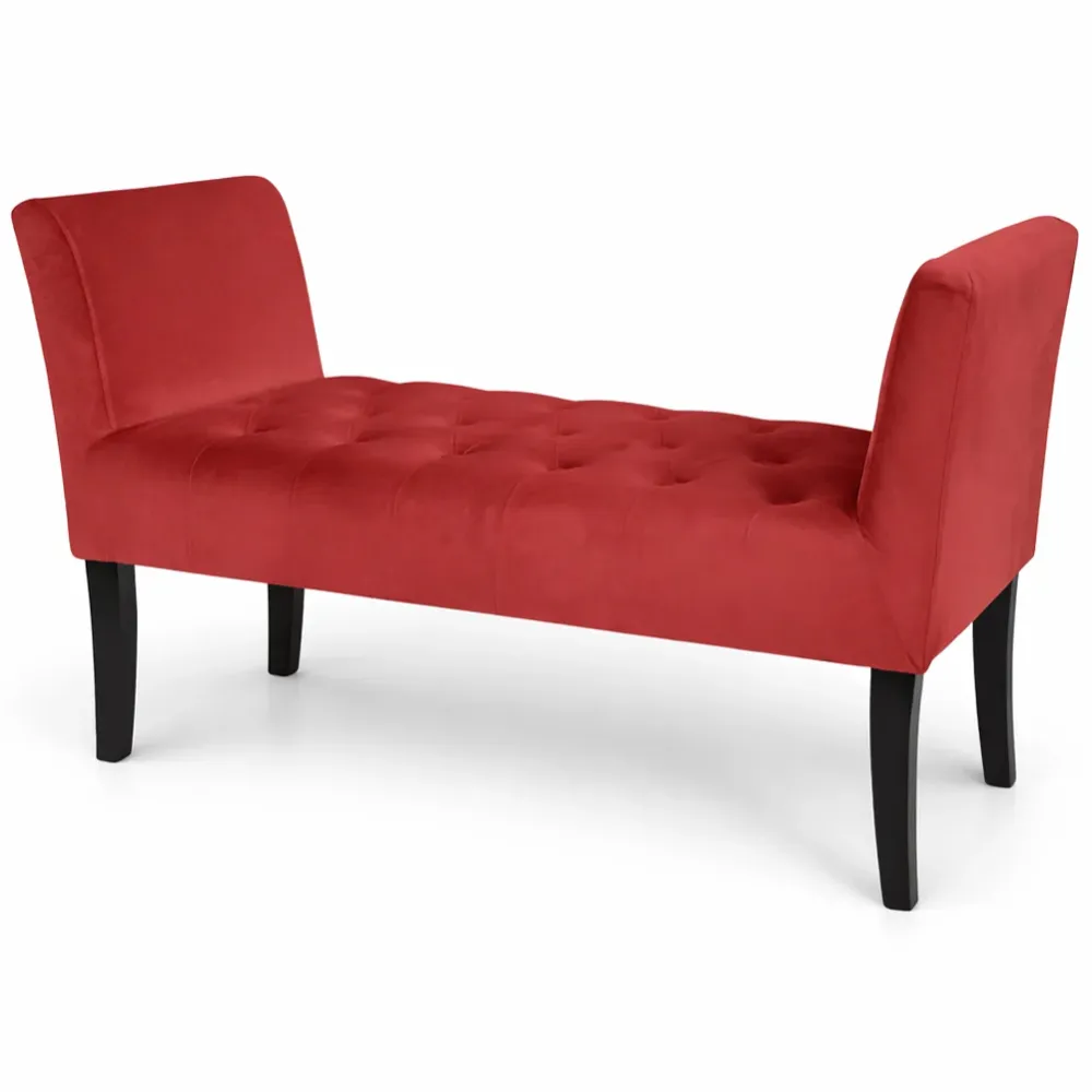 Panca Bordeaux con Piedi Legno e Rivestimento Velluto Camera da Letto Ingresso