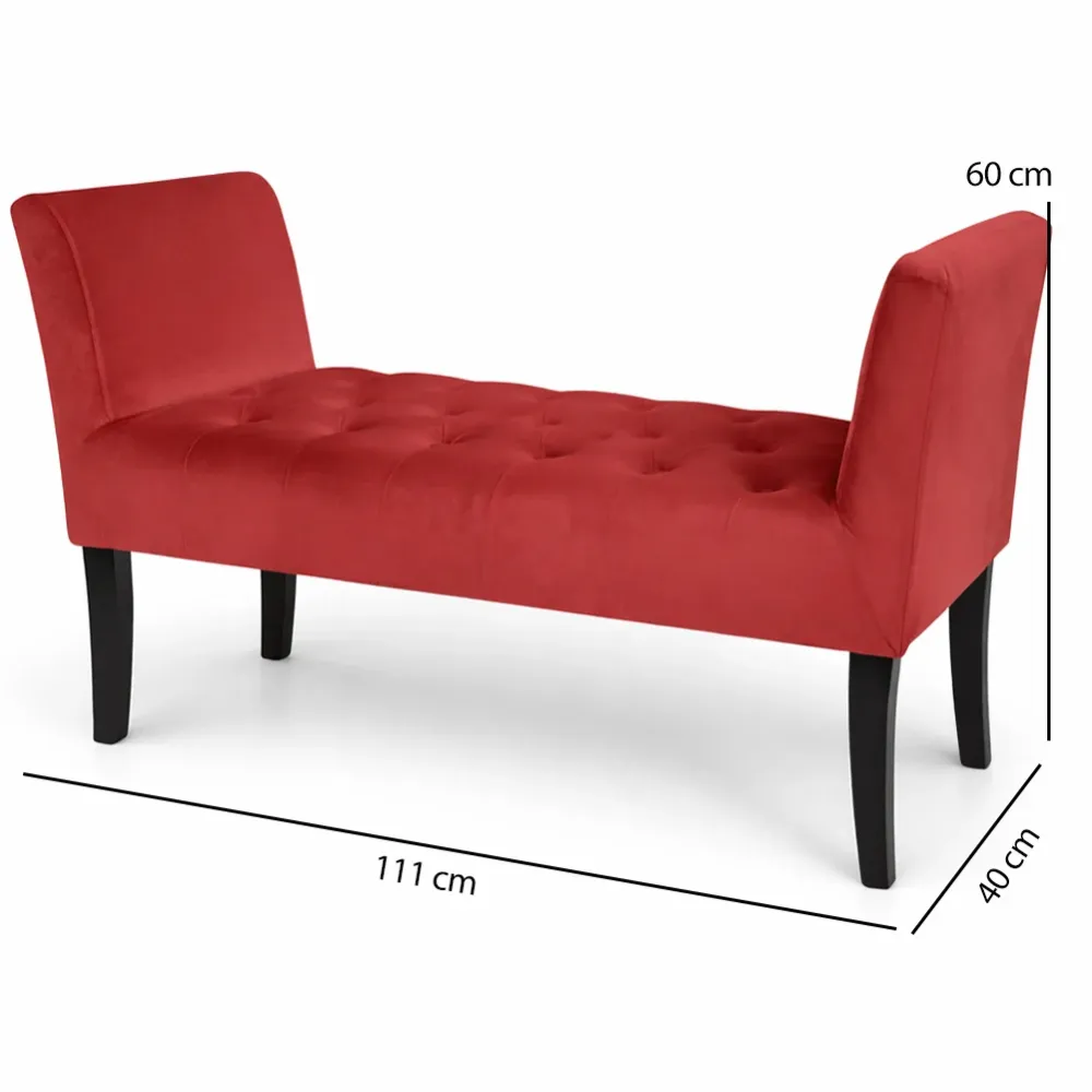 Panca Bordeaux con Piedi Legno e Rivestimento Velluto Camera da Letto Ingresso