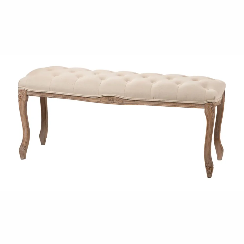 Panca classica legno con seduta tessuto lavorazione capitonnè cm 113x35x50h