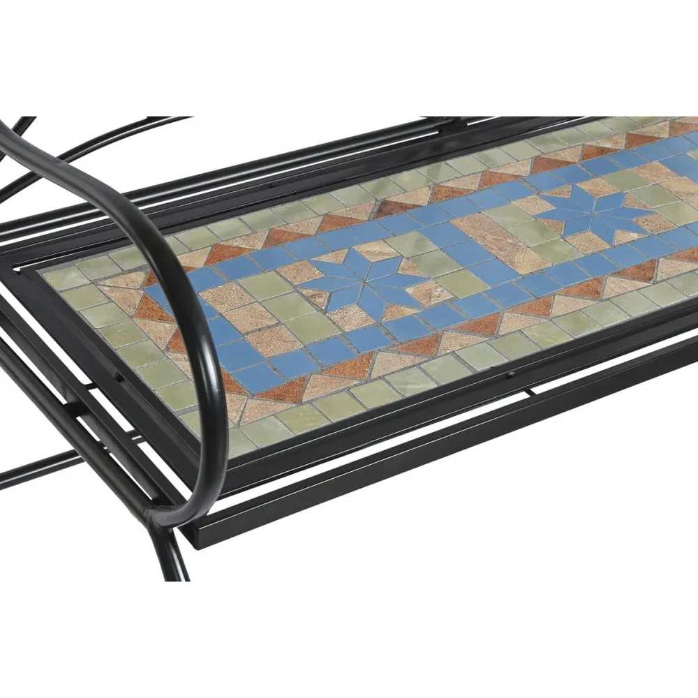 Panca DKD Home Decor 111 x 54 x 88 cm Ceramica Mosaico Nero Metallo Multicolore