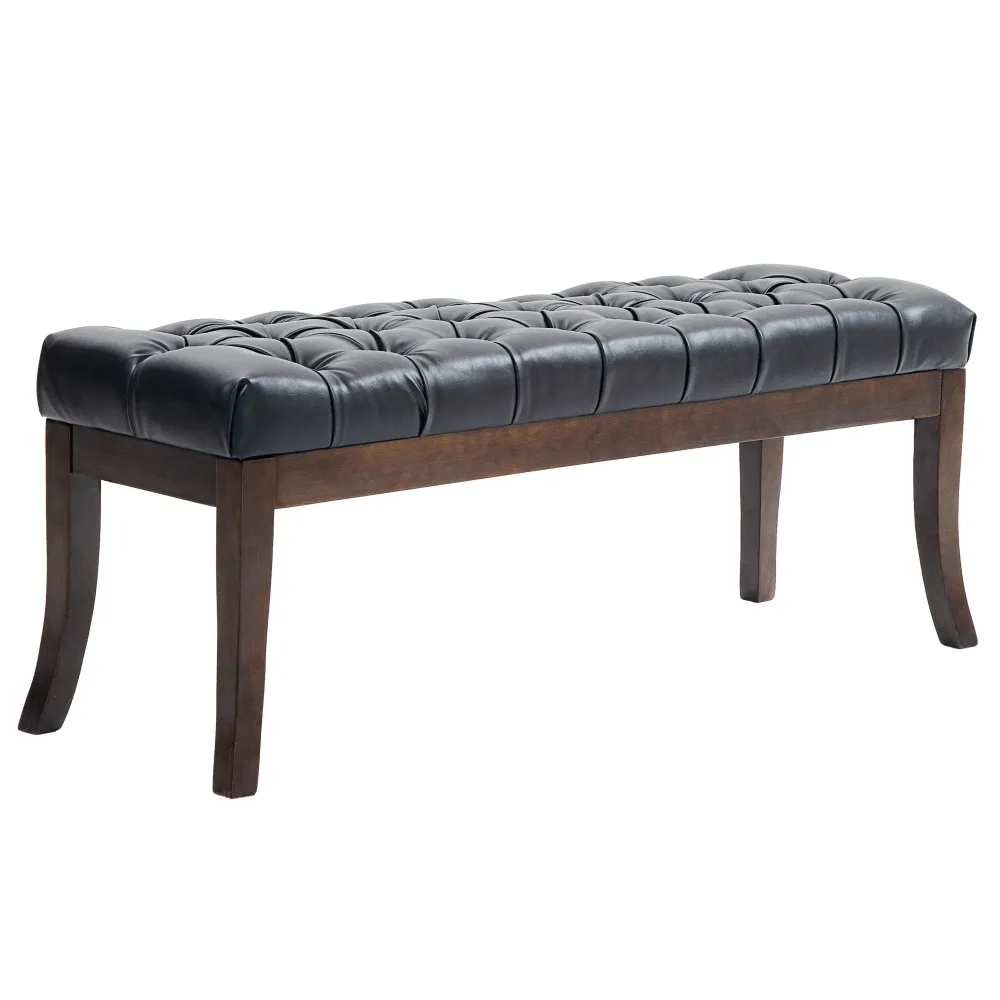 Panca Fondo Letto Imbottita con Design Bottoni e Gambe Ricurve 120x38x46 cm Pelle PU e Legno Nero