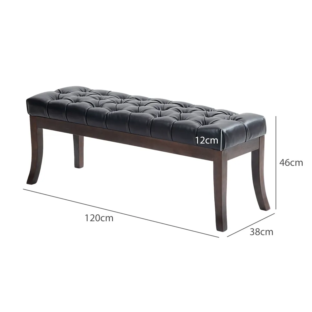 Panca Fondo Letto Imbottita con Design Bottoni e Gambe Ricurve 120x38x46 cm Pelle PU e Legno Nero