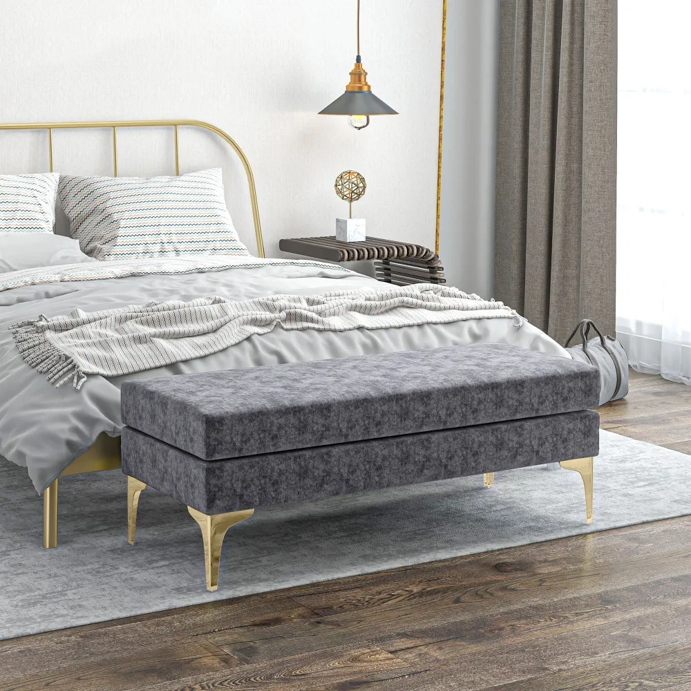 Panca Fondo Letto Imbottita 2 Strati 121x50,5x46,5 cm Tessuto Effetto Velluto Grigio Scuro