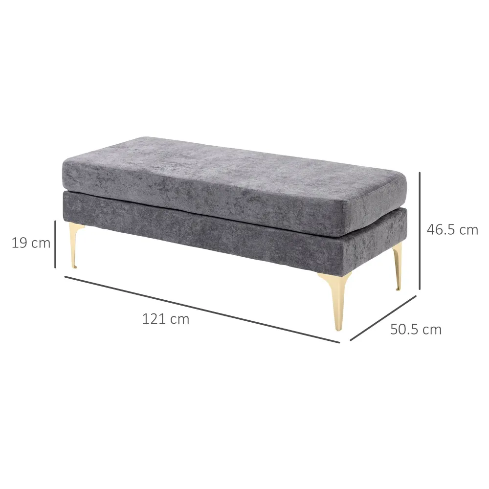 Panca Fondo Letto Imbottita 2 Strati 121x50,5x46,5 cm Tessuto Effetto Velluto Grigio Scuro