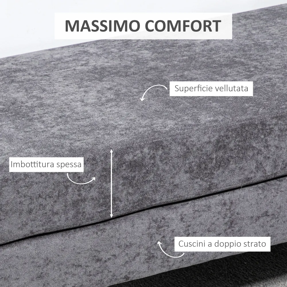 Panca Fondo Letto Imbottita 2 Strati 121x50,5x46,5 cm Tessuto Effetto Velluto Grigio Scuro