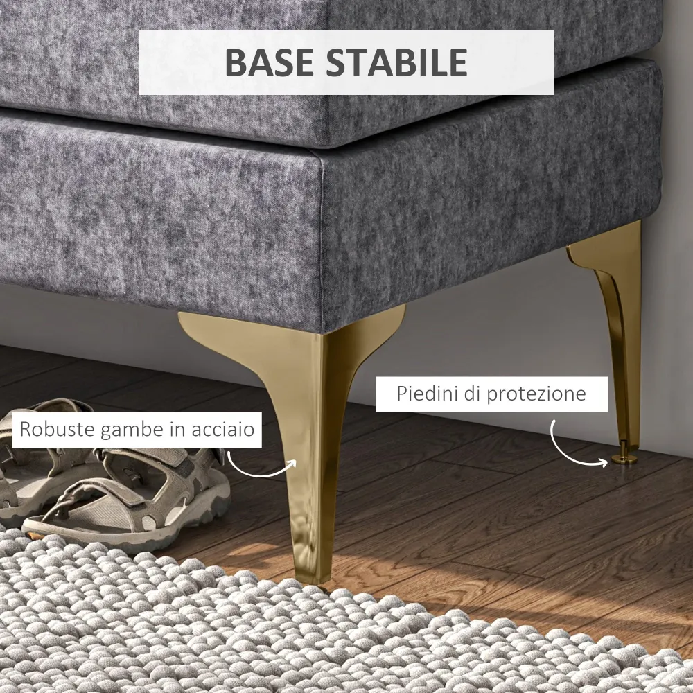 Panca Fondo Letto Imbottita 2 Strati 121x50,5x46,5 cm Tessuto Effetto Velluto Grigio Scuro