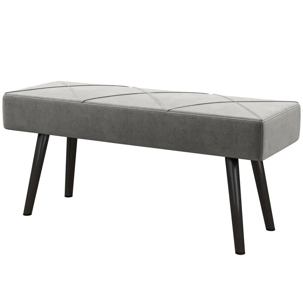 Panca Imbottita Fondoletto 100x36x45 cm Tessuto Effetto Velluto e Acciaio Grigio