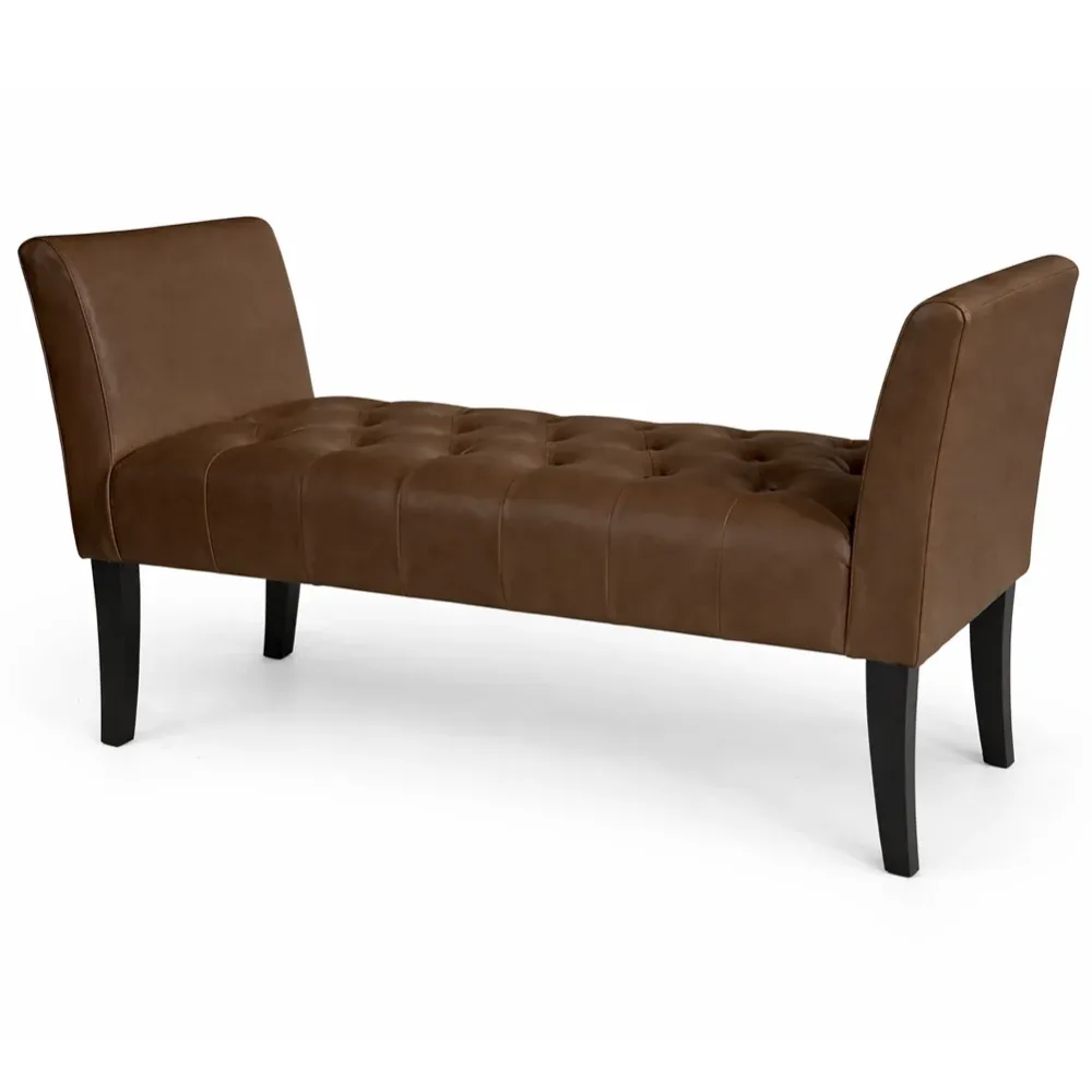 Panca Marrone con Piedi Legno Rivestimento Ecopelle Camera da Letto Ingresso