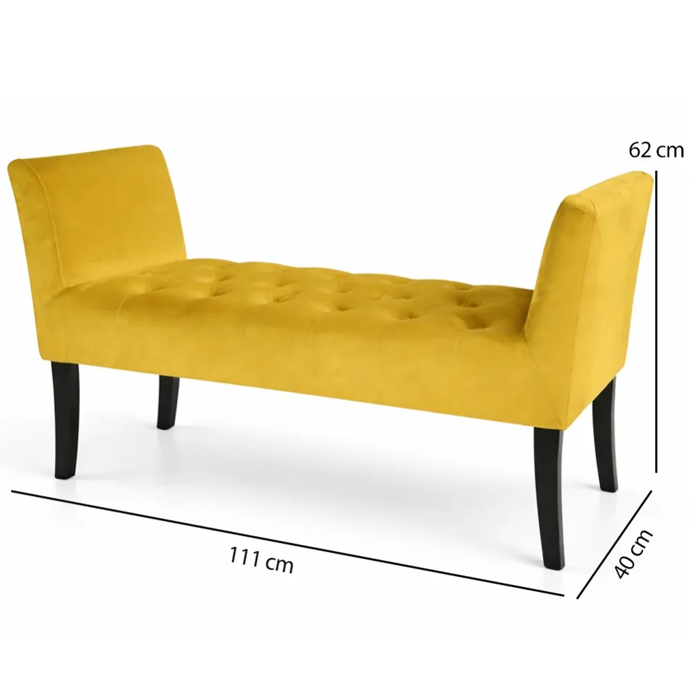 Panca Mostarda con Piedi Legno e Rivestimento Velluto Camera da Letto Ingresso