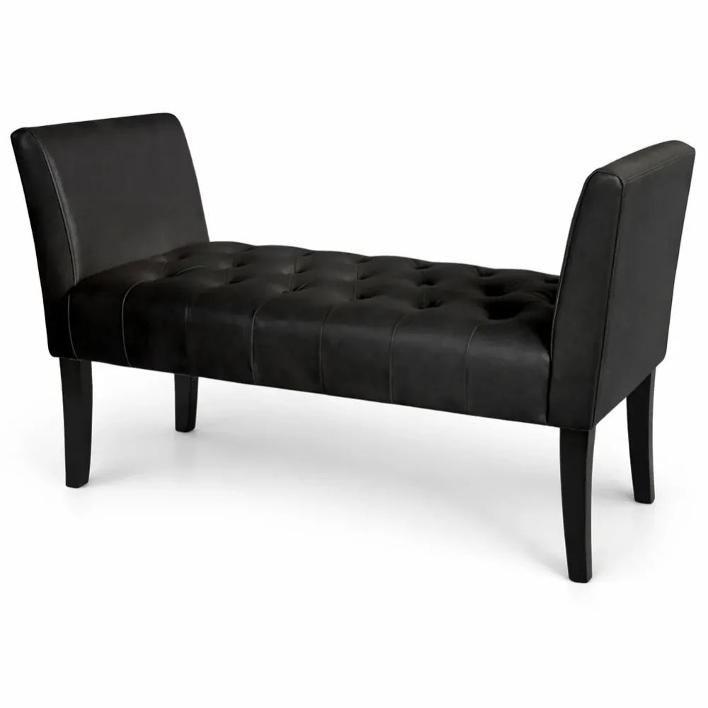 Panca Nero con Piedi Legno e Rivestimento Ecopelle Camera da Letto Ingresso