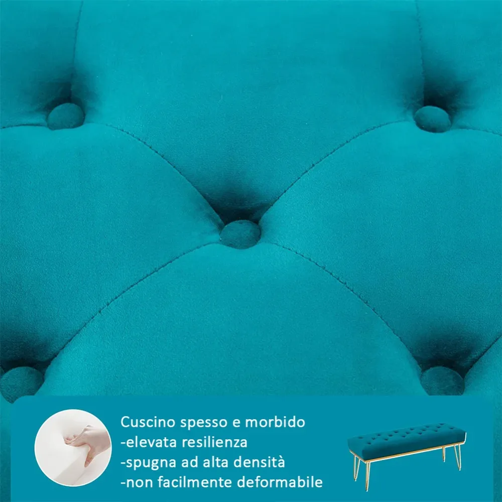 Panca Panchina Tessuto Blu Ingresso Camera da Letto Cassapanca Pouf Ottomana