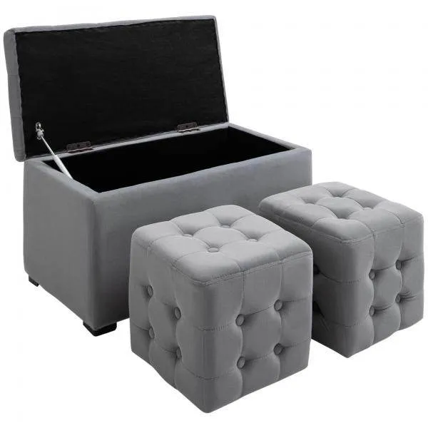 Panca 3 pezzi con spazio contenitore grigio