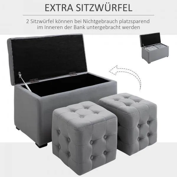 Panca 3 pezzi con spazio contenitore grigio