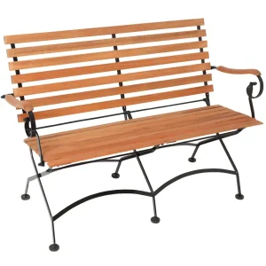Panca pieghevole SCHLOSSGARTEN 2 posti, acciaio piatto nero + eucalipto, certificata FSC®