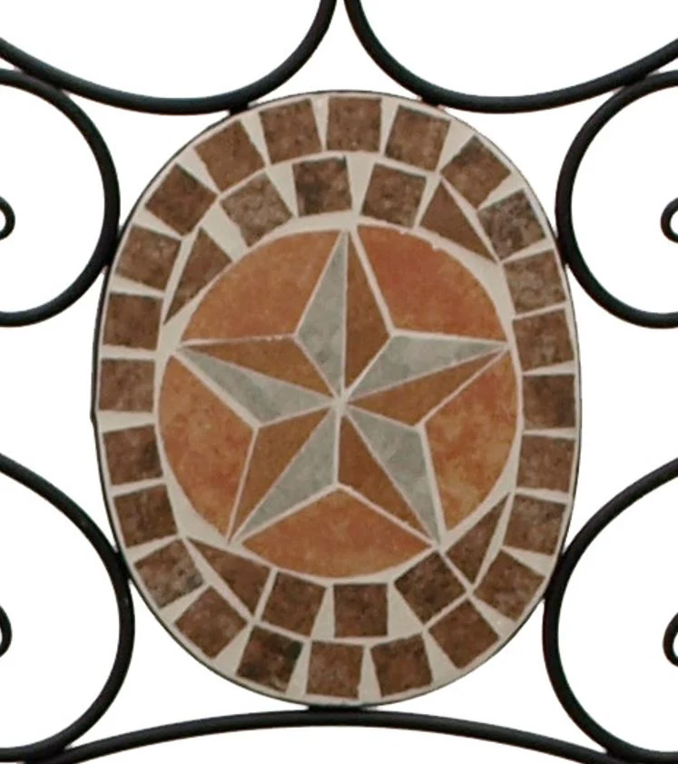 Panca 2 posti LUCCA, ferro nero con intarsi mosaico di terracotta e rivestimento