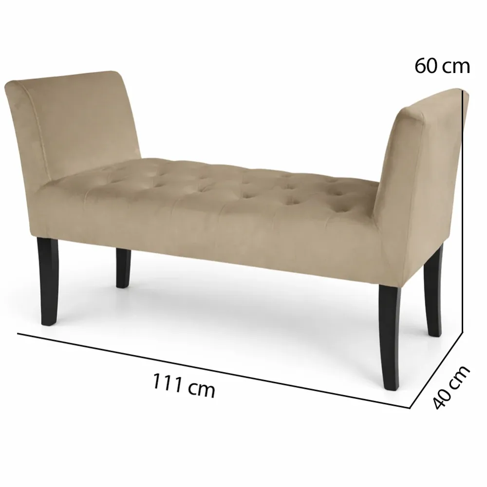 Panca Tortora con Piedi Legno e Rivestimento Velluto Camera da Letto Ingresso