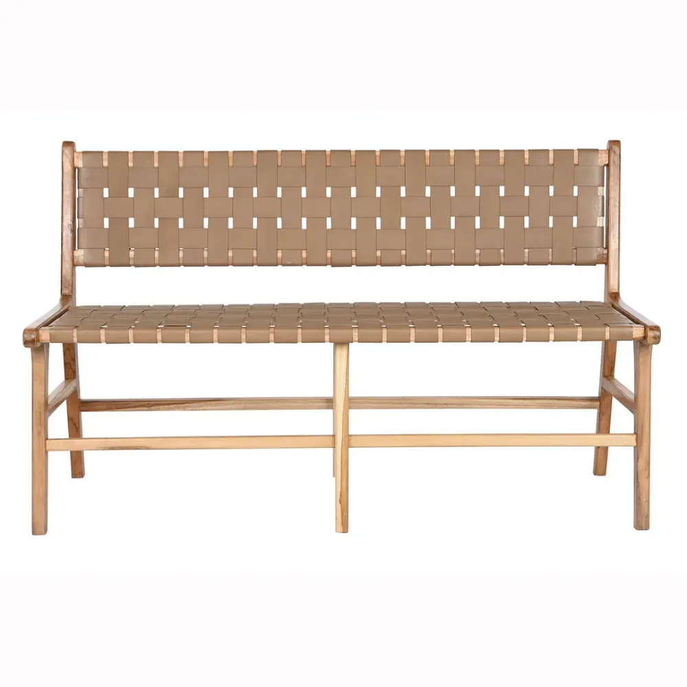 Panca vintage teak e pelle