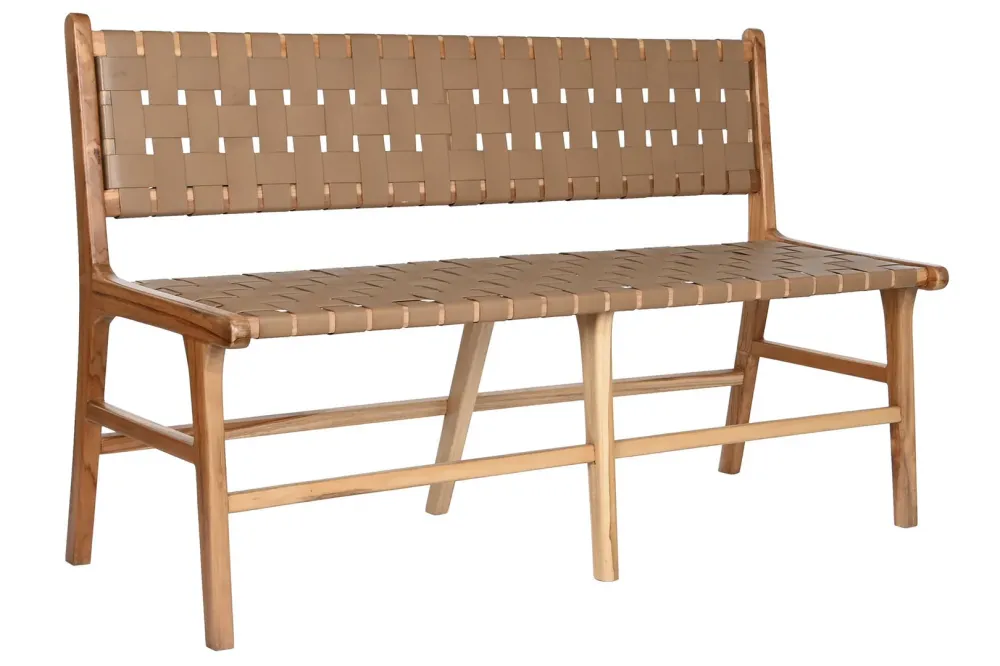 Panca vintage teak e pelle