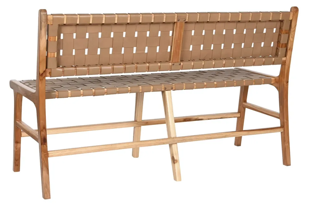 Panca vintage teak e pelle