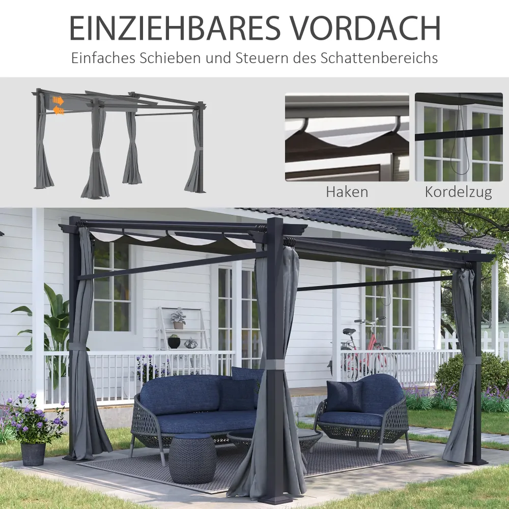 Pergola Pavilion, incluso materiale di montaggio, tetto estensibile, grigio scuro