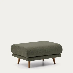 Poggiapiedi Karin ciniglia beige e gambe legno massello di faggio con superficie color noce 90 x 70 cm