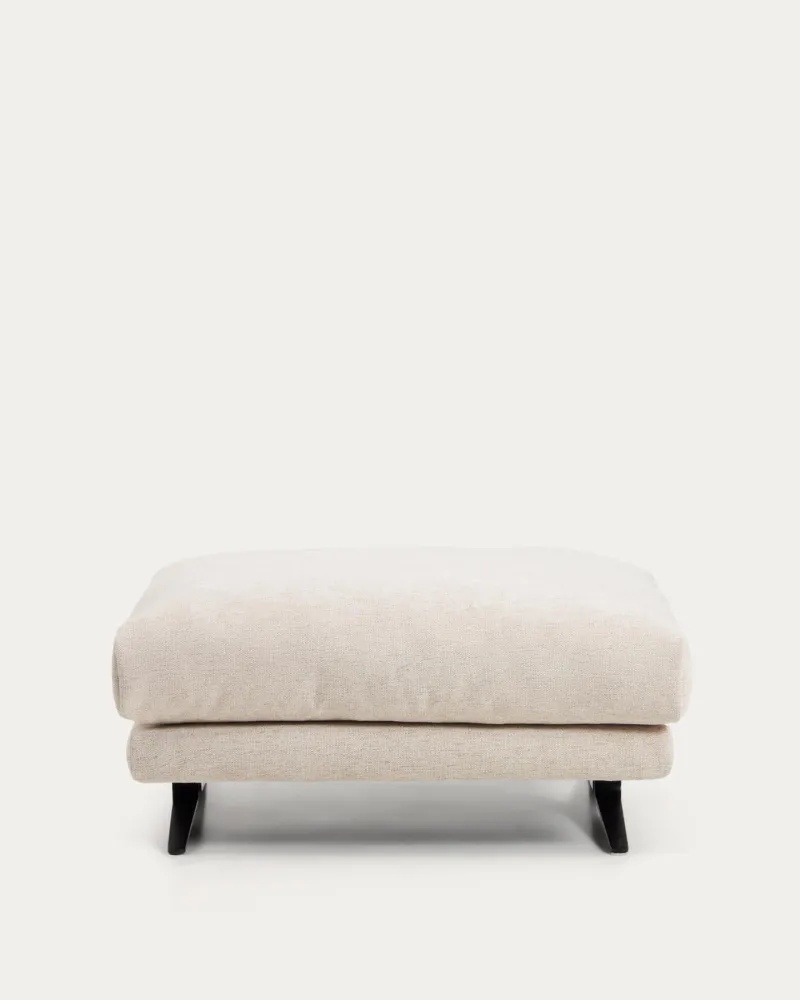 Poggiapiedi Veliro ciniglia beige con gambe acciaio nero, 85 x 90 cm, FSC Mix Credit