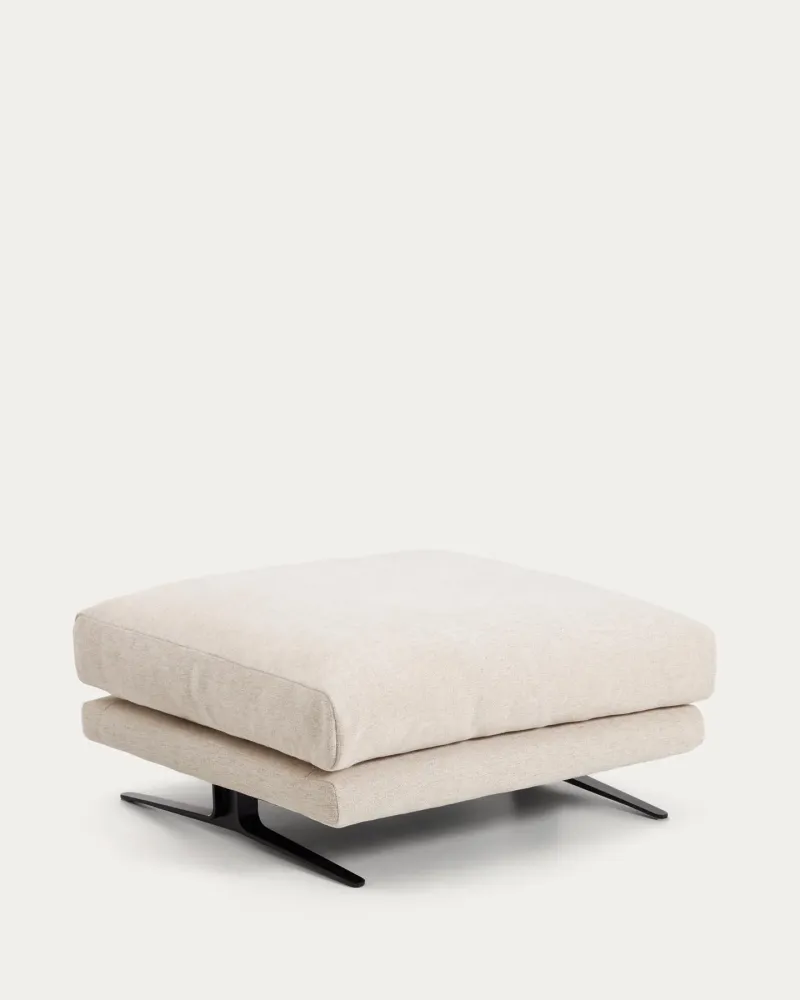 Poggiapiedi Veliro ciniglia beige con gambe acciaio nero, 85 x 90 cm, FSC Mix Credit