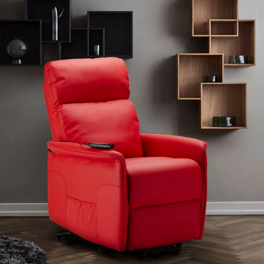Poltrona Alzapersona Elettrica 1 Motore 60x73x104 cmin Similpelle Rosso