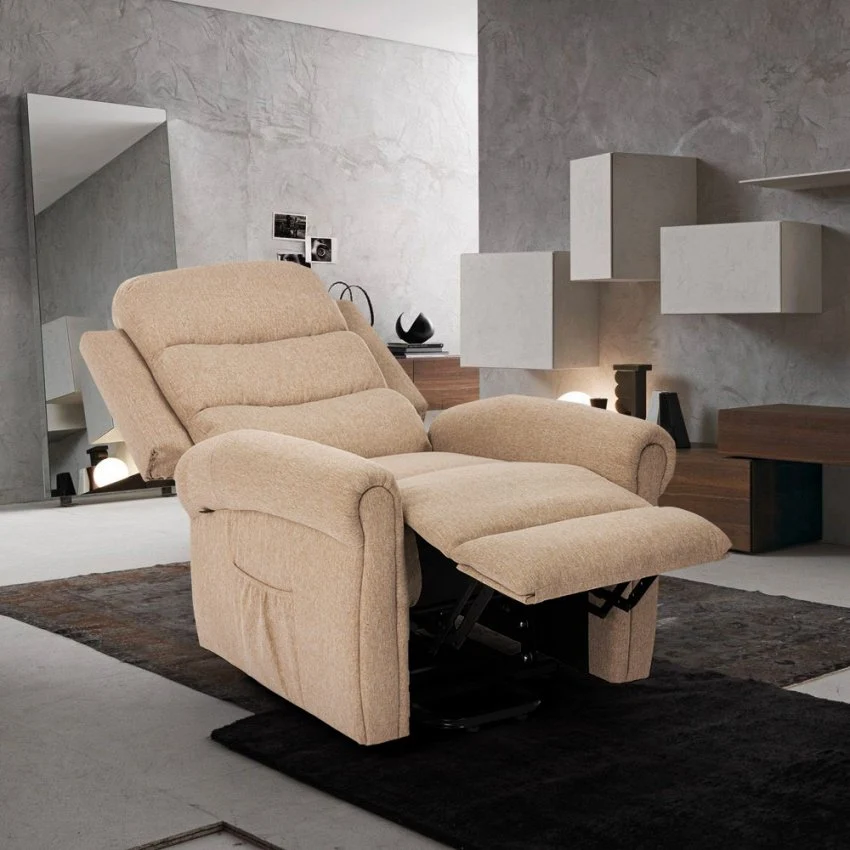 Poltrona Alzapersona Elettrica 1 Motore 74x72x108cm Tessuto Beige